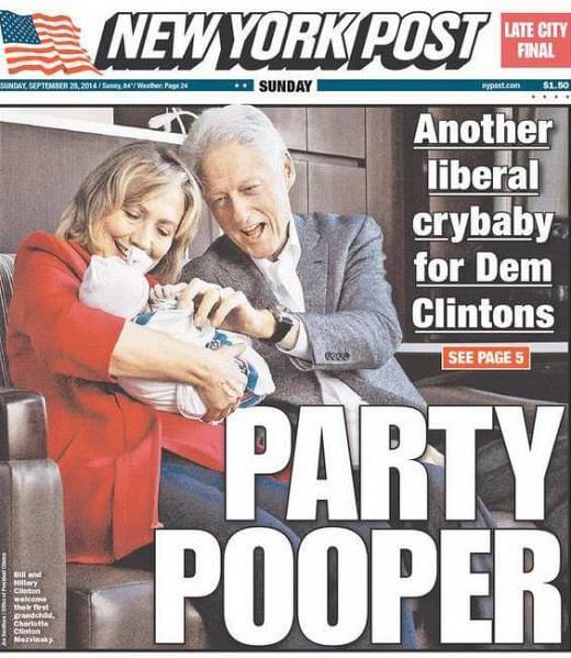 Eξώφυλλο της New York Post για το νεογέννητο εγγόνι των Κλίντον