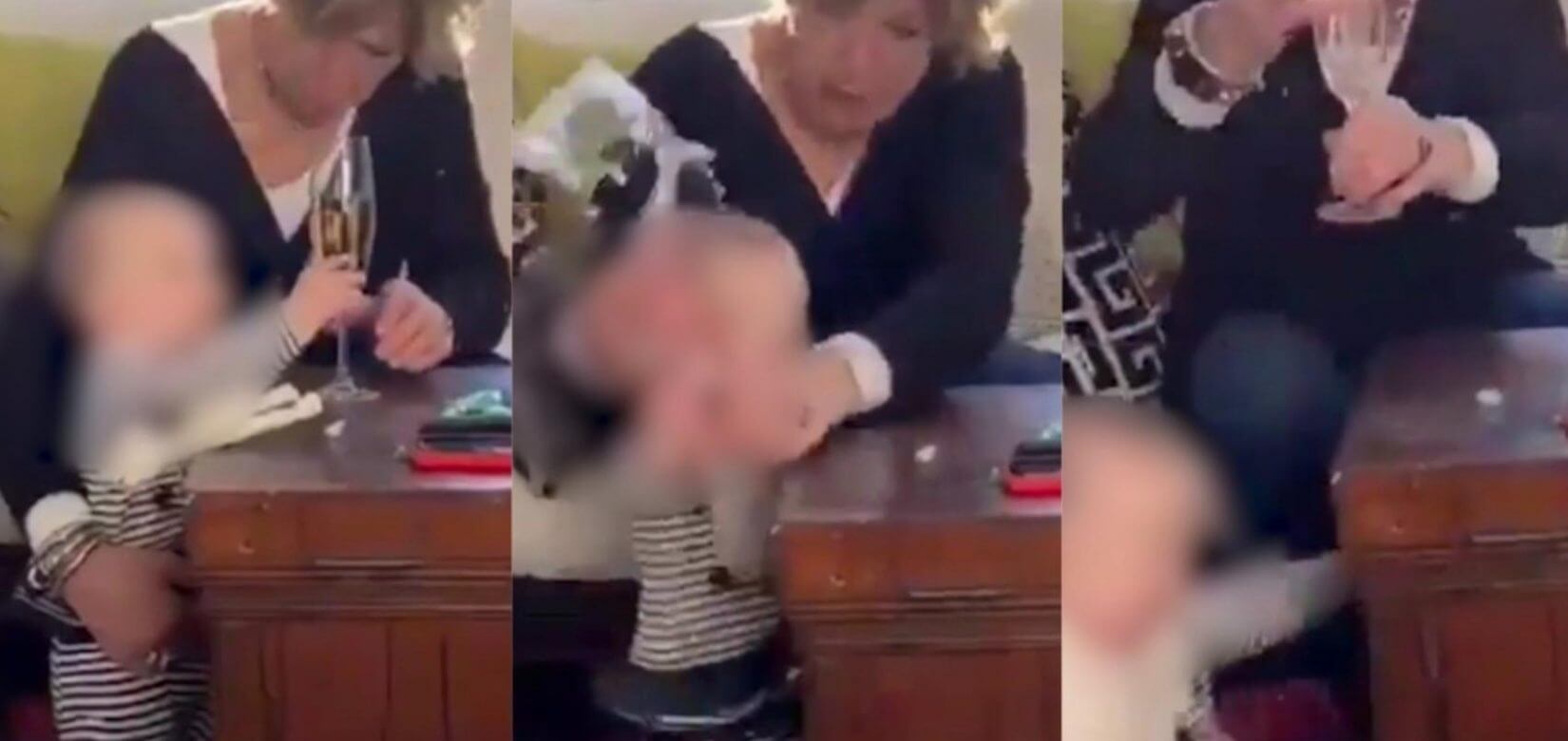 Viral: Διχάζει το βίντεο που δείχνει γυναίκα να αφήνει μωρό να πέσει για να πιάσει ένα ποτήρι με κρασί (video)